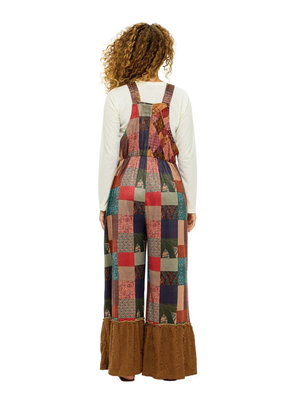 26818 | Yak & Yeti Boho Patchwork Floral Ruffled Hem Overalls | Sizes S/M-L/XL - Picture 4 of 4